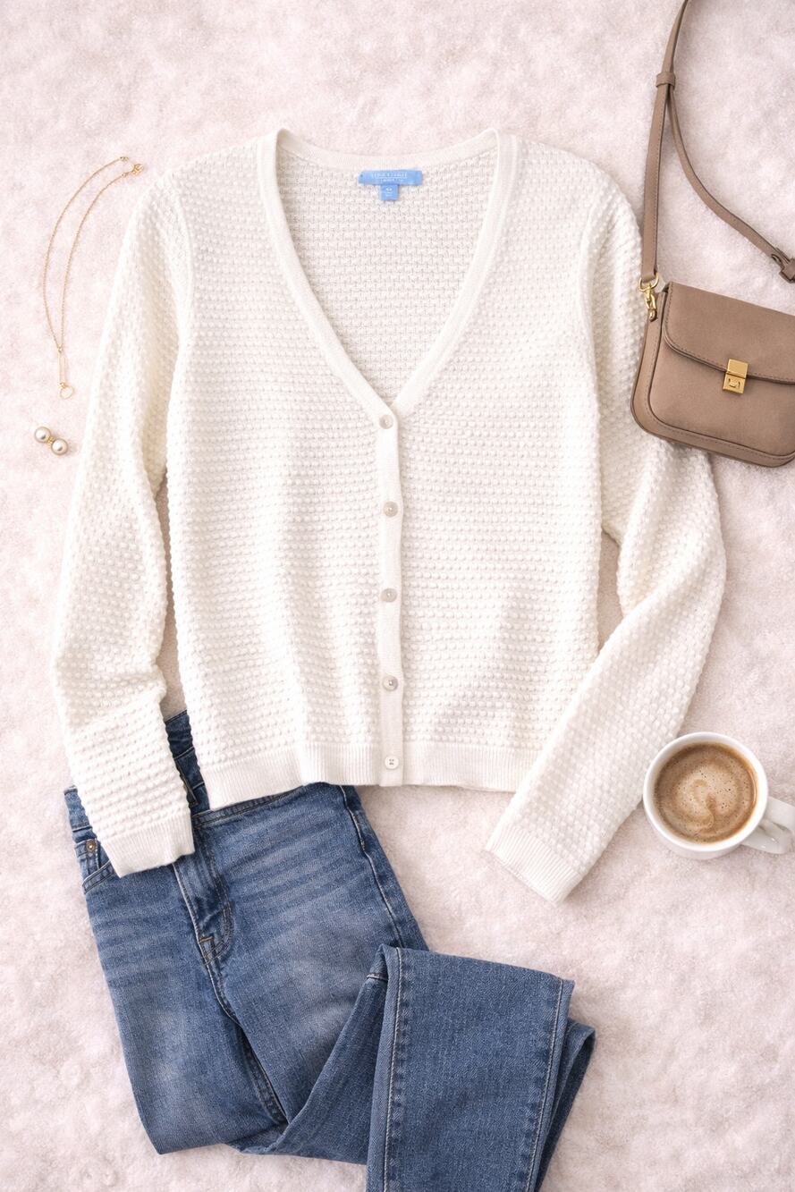 Draper James RSVP Women’s Textured Button Front Cardigan Cottagecore Ivory SZ XS
